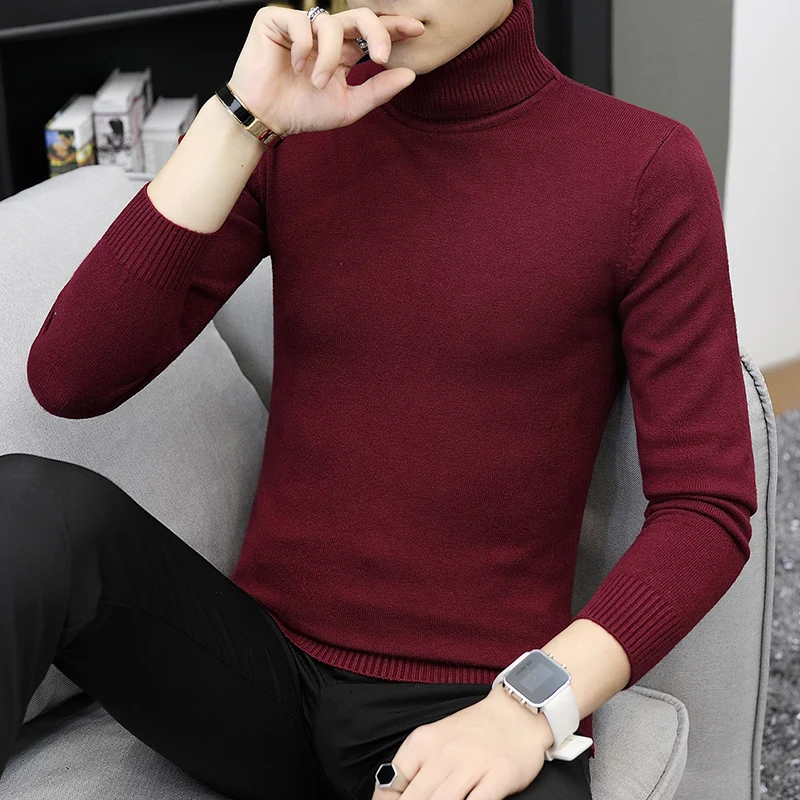 Autumn Winter Men's Solid Turtleneck Vintage Pullover Long Sleeve Screw Thread Sweater Knitted Casual Fashion Undershirt Tops