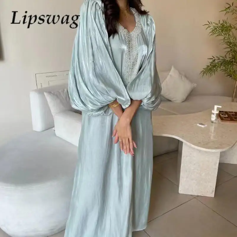 فستان فضفاض بأكمام واسعة برقبة دائرية ، فستان شاطئ غير رسمي ، لون سادة أنيق ، ربط مطرز بالخرز ، فساتين بلوفر ، عطلة ، صيف ،