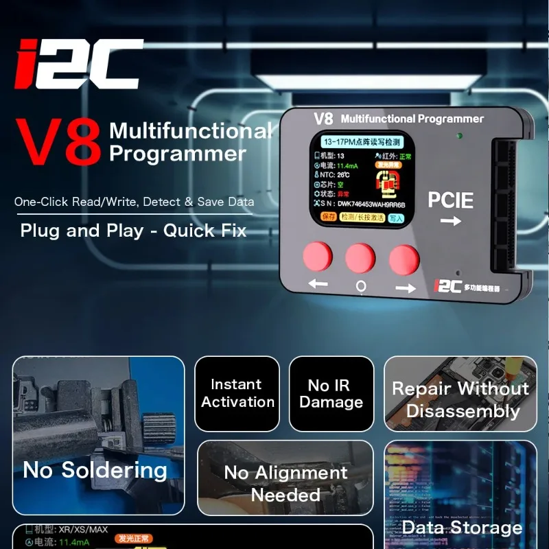 i2C V8 다기능 프로그래머 Face ID 수리, iPhone X부터 17 Pro Max까지 분해 없이 사용 가능