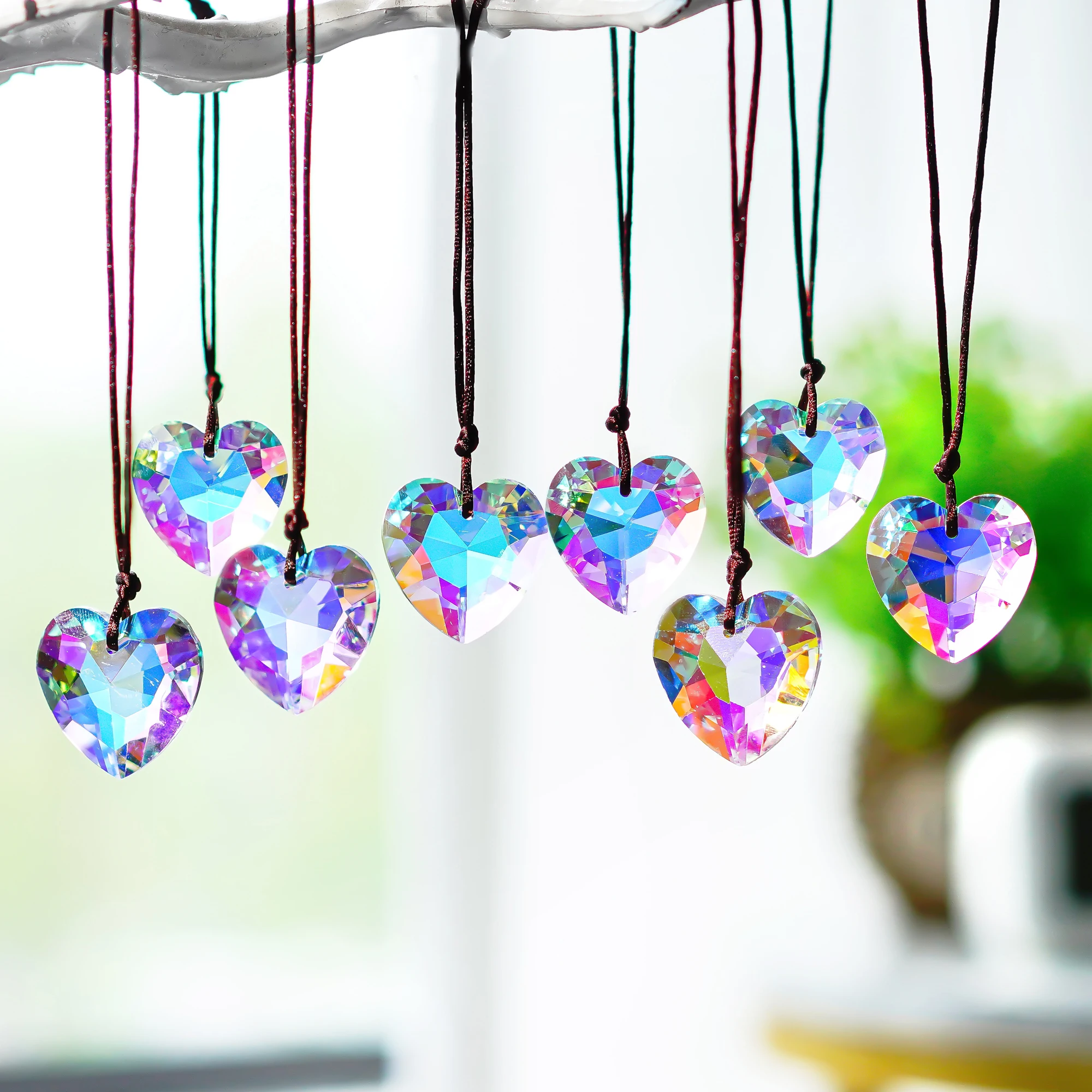 H&D 12pcs Colorful Crystal Heart Prism Suncatcher Heart Prism Chandelier Drop Parts Window SunCatcher Crystals necklace pendant