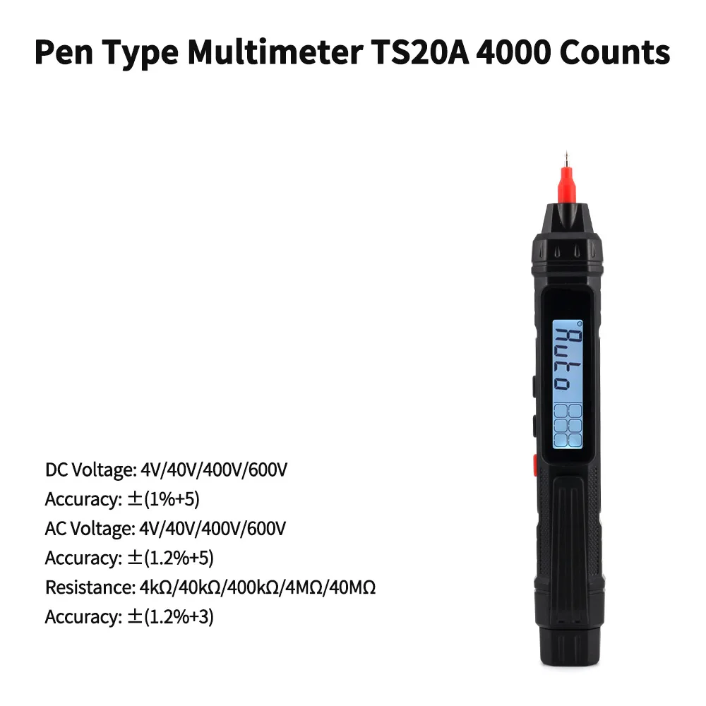 Circuit Tester Kit 4000 Counts Pen Type Multimeter TS20A AC DC Voltage Resistance Continuity Backlight Data Hold NCV APO Gauge Tester Meter