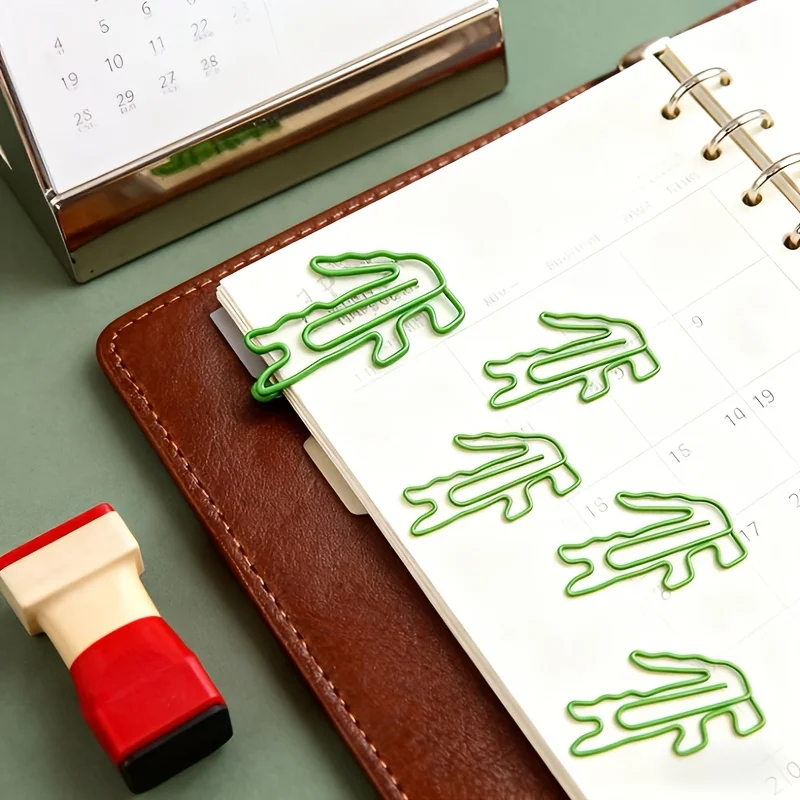 10/20개 녹색 악어 디자인 종이 클립, 점보 종이 클립, 작은 바인더 클립 및 책 클립, 재미있는 사무용품 포함