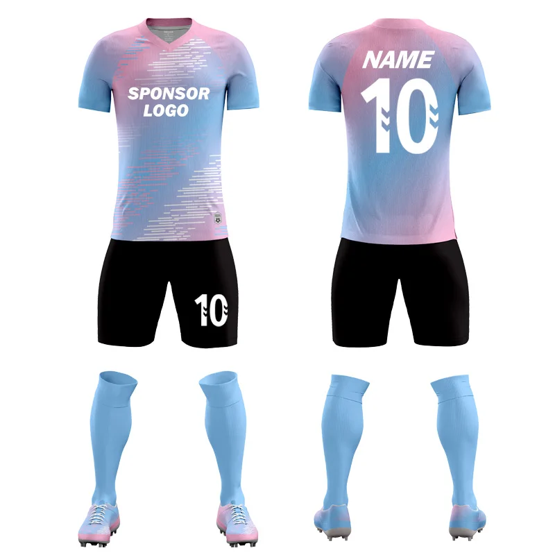 Adults Blue And White Jersey Beige Color Soccer Wear Teenagers Breathable Football Uniform Thailand Quality Soccer Jerseys 8839