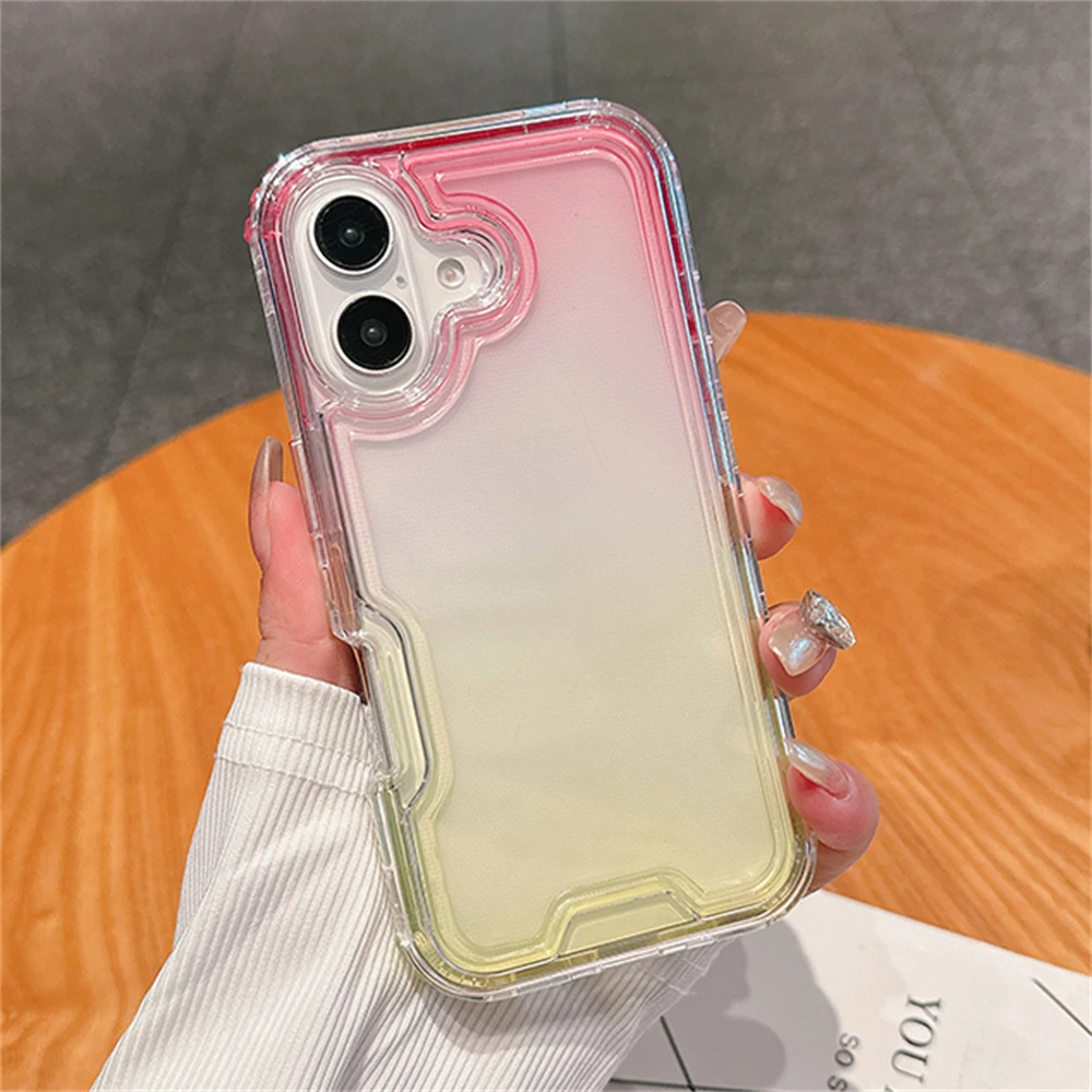 Gradient Colorful Neon Clear Case - Shockproof Transparent Cover with Contrast Colors