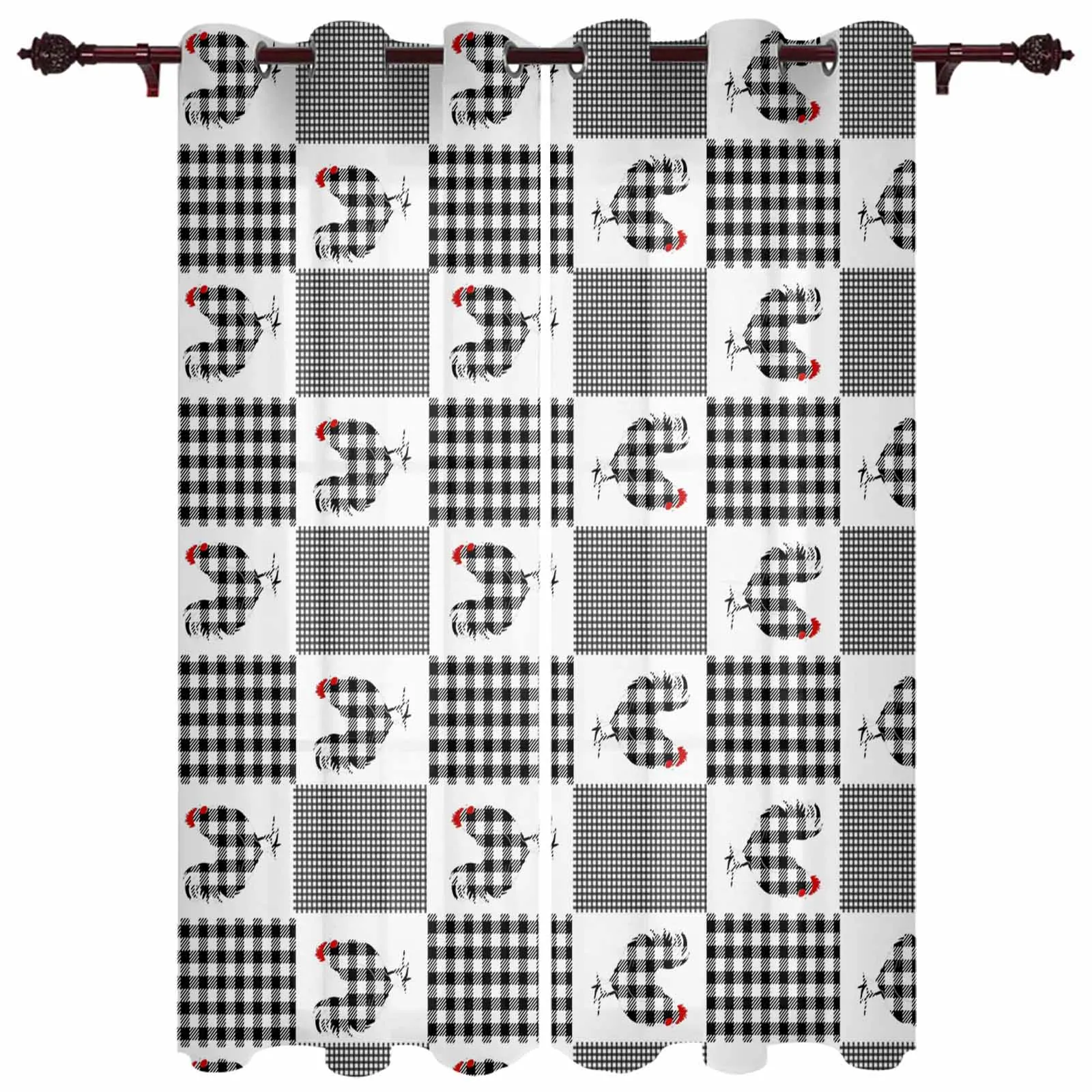 

Современные занавески на окна в клетку с изображением курицы и животных для гостиной, спальни, занавески для кухни, занавески