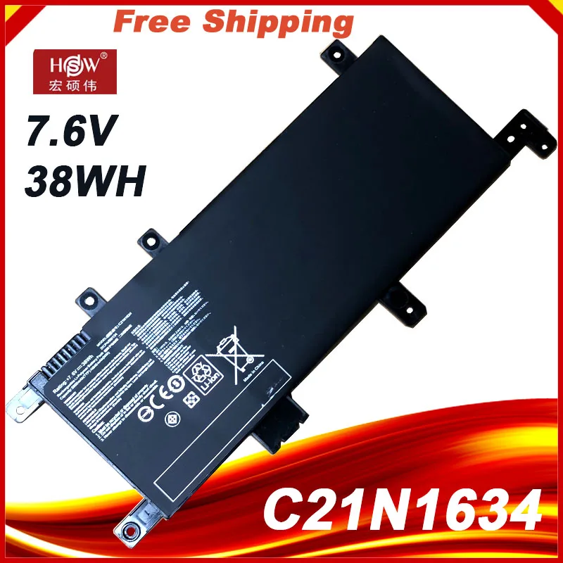 Высокое качество 7 6 V 38WH C21N1634 Аккумулятор для ноутбука Asus A580U X580U X580B A542U R542U R542UR X542U