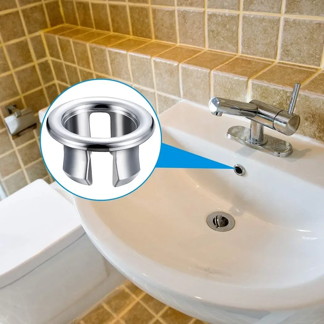 Bathroom Hole Washbasin Trim Sink Overflow Cover Ring Insert Replacement Chrome Hole Round Drain Cap Accessory 1/2/4PCS sink overflow cover bathroom sink overflow cover
