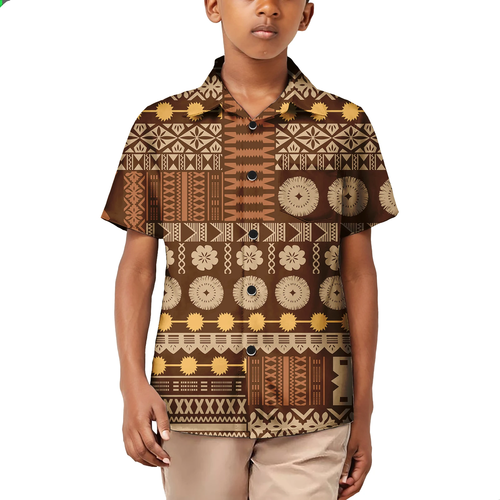 Tonga Fiji Custom Printed Polynesian Aloha Shirts For Boy Toddler Summer Hawaiian Short-Sleeve Shirt For Kids Plus Size 6