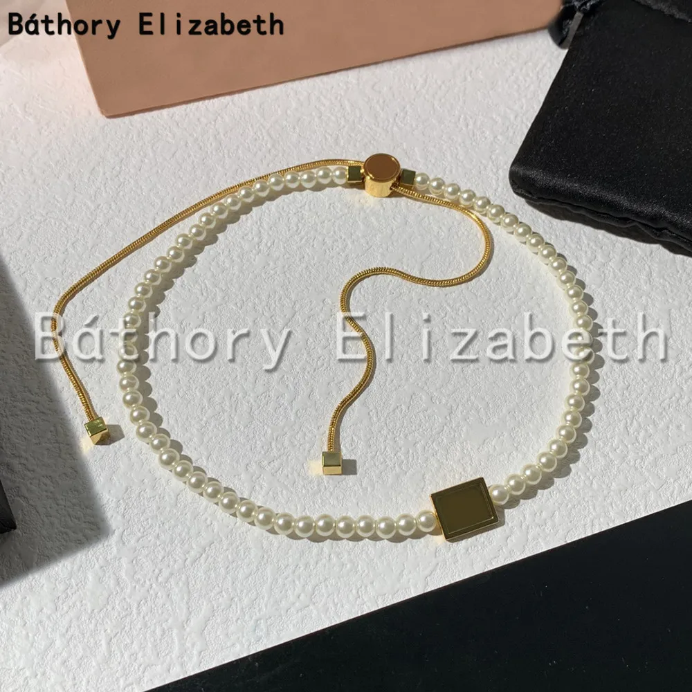

Báthory Elizabeth Fashion High Quality Pearl Golden Square Choker Necklace Women Luxury Jewelry Designer Collares Para Mujer