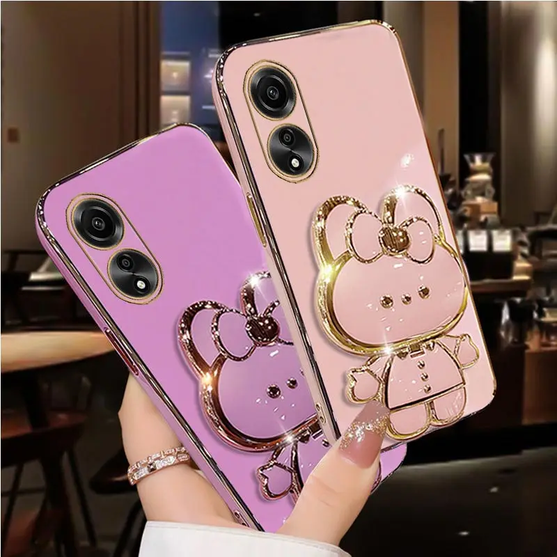 Elegant Diamond Strap Mirror Rabbit Holder Phone Case with Stand Cover