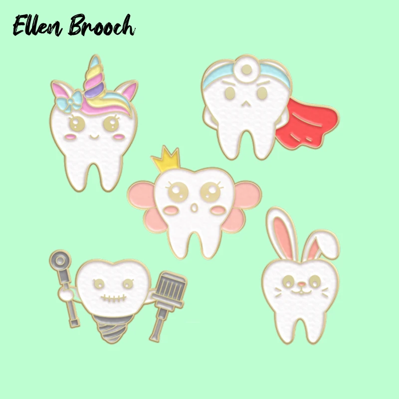 TeethEnamelPinsDentalHealthRabbitButterflyMetalBroochLaple
