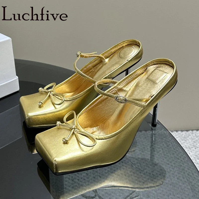 

Designer 2023 Autumn Square Toe Thin High Heels Pumps Genuine Leather Bowknot Ladies Sandals Brand Sexy Party Shoes
