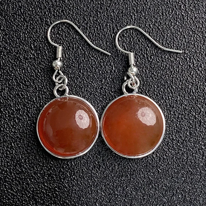 Natural Stone 10mm 12mm Round Amethyst Aventurine Rose Quartz Crystal Agates Dangle Stainless Steel Earrings