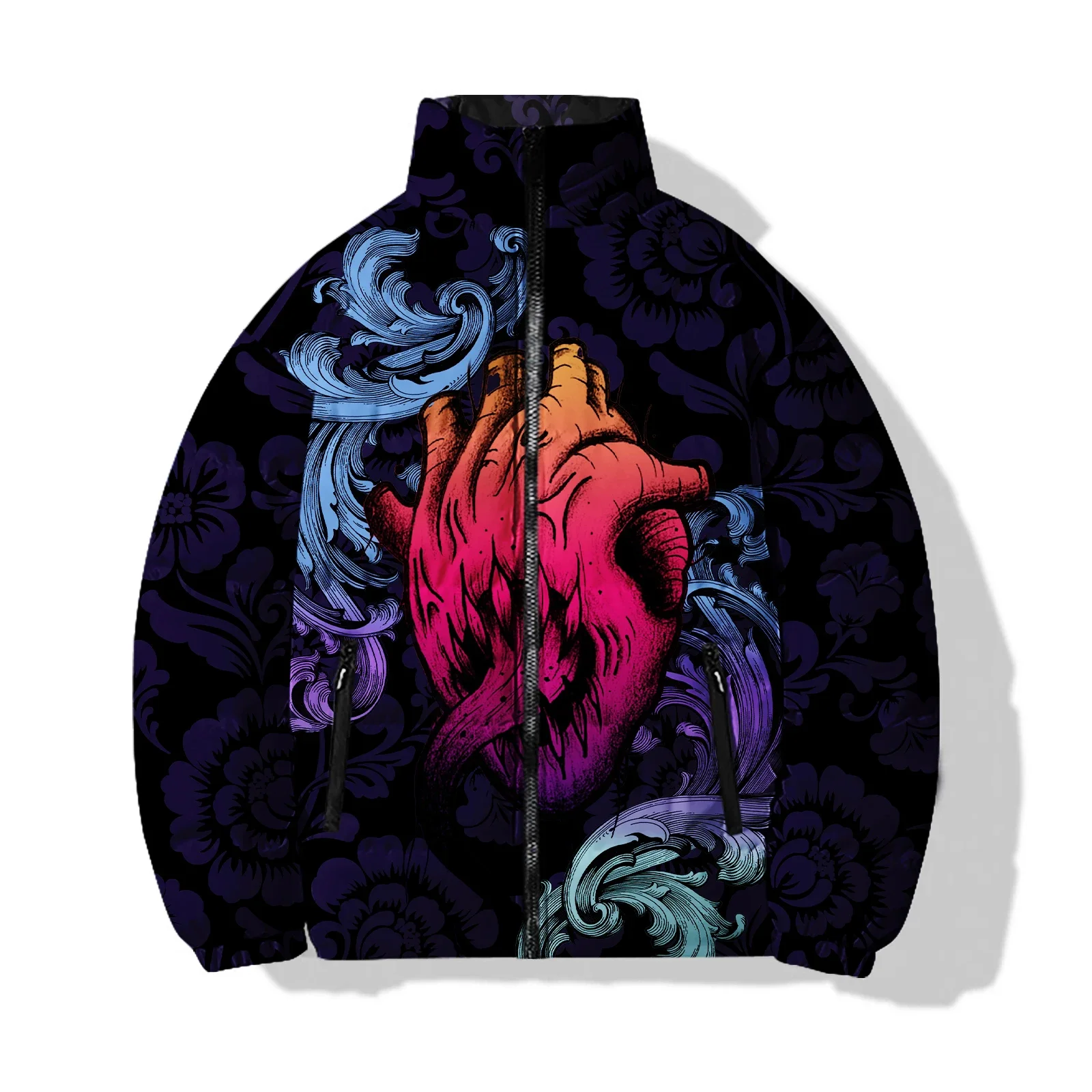 thumbnail image 1 of Tops de invierno para hombre Chaqueta para hombre Abrigo para hombre con estampado de corazones Abrigo holgado de algodón con estampado de monstruo tuerto Chaquetas de abrigo, 1 of 4