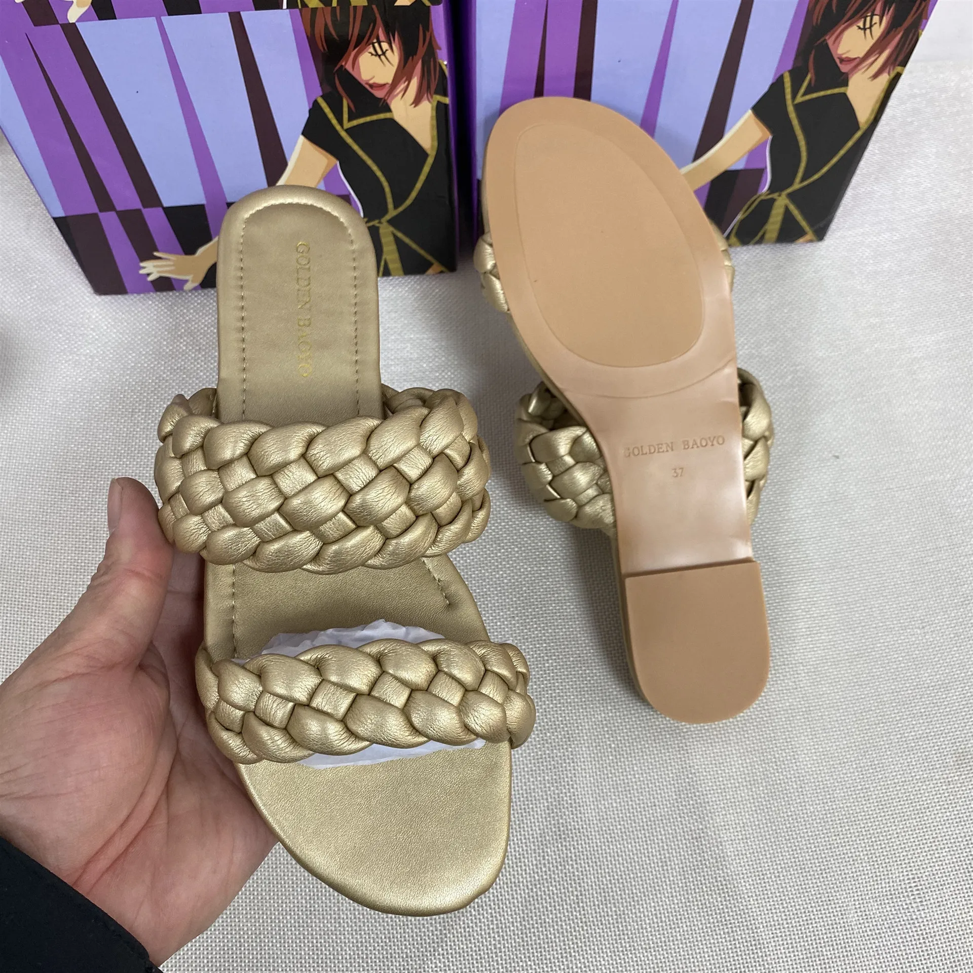 Women Beach Slides Shoes Summer Woman Sandals Plus Size Brand Design Weaving Flats Casual Sandal Ladies Fashion Outside Shoes