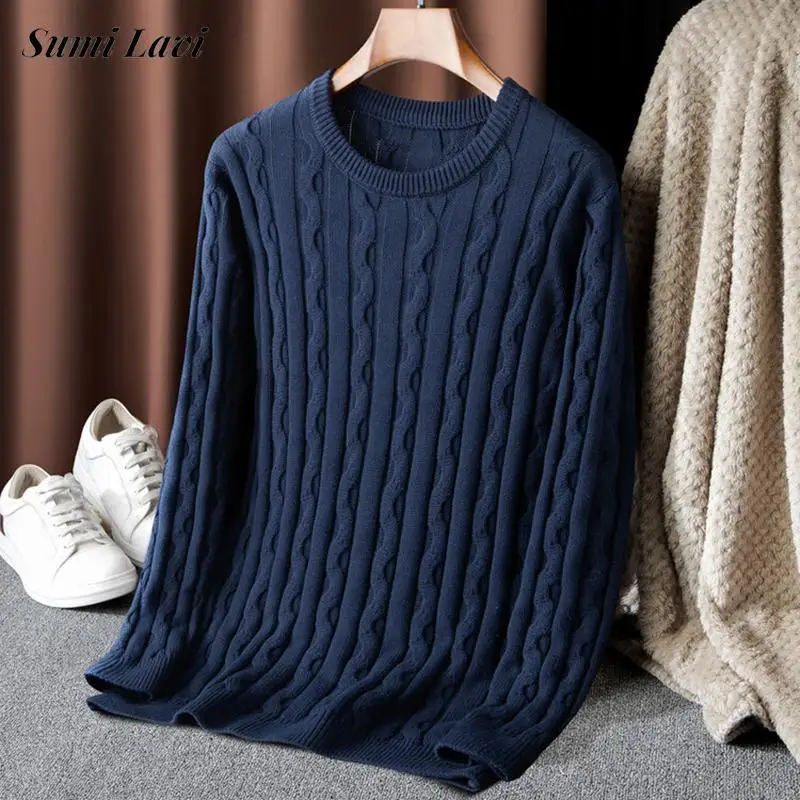 

High Quality Thick Knit Sweater Men Fall Winter Vintage Twist Jacquard Knitted Basic Top Mens Casual Long Sleeve O Neck Sweaters