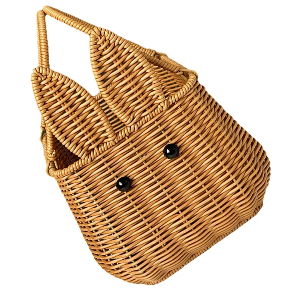 Bunny Hand Basket Small Portable Storage Woven Easter Rattan Picnic Sundries Lightweight Bedroom Living Room Kitchen Home Decor 4