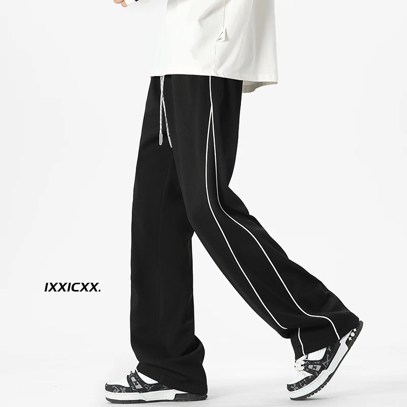 Clean Fit Sweatpants for Men Trendy Side Piping Spliced Straight Leg Pants All-matching Casual Jogging Outdoor Trouser 4