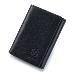 Vintage Genuine Leather RFID Blocking Trifold Wallet (Black)