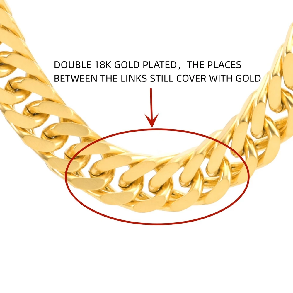 SDA Stainless Steel Cuban Link Chains Classic Men Boy Curb Chunky Silver Gold Color  Necklace Bracelet 7 to 30 Inches