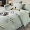 Luxury Embroidery Bedding Set Egyptian Cotton 400TC Duvet Cover Flat Fittedsheet Single Double Queen King Quilt Cover Pillowcase 1