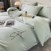 Luxury Embroidery Bedding Set Egyptian Cotton 400TC Duvet Cover Flat Fittedsheet Single Double Queen King Quilt Cover Pillowcase 1
