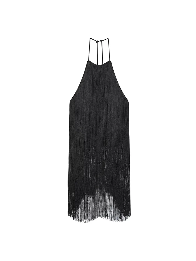  Women's Long Tassel Halter Top Sexy Sleeveless Backless Black Vest Spring Summer New Chic Party Ball Female Fashion Tops