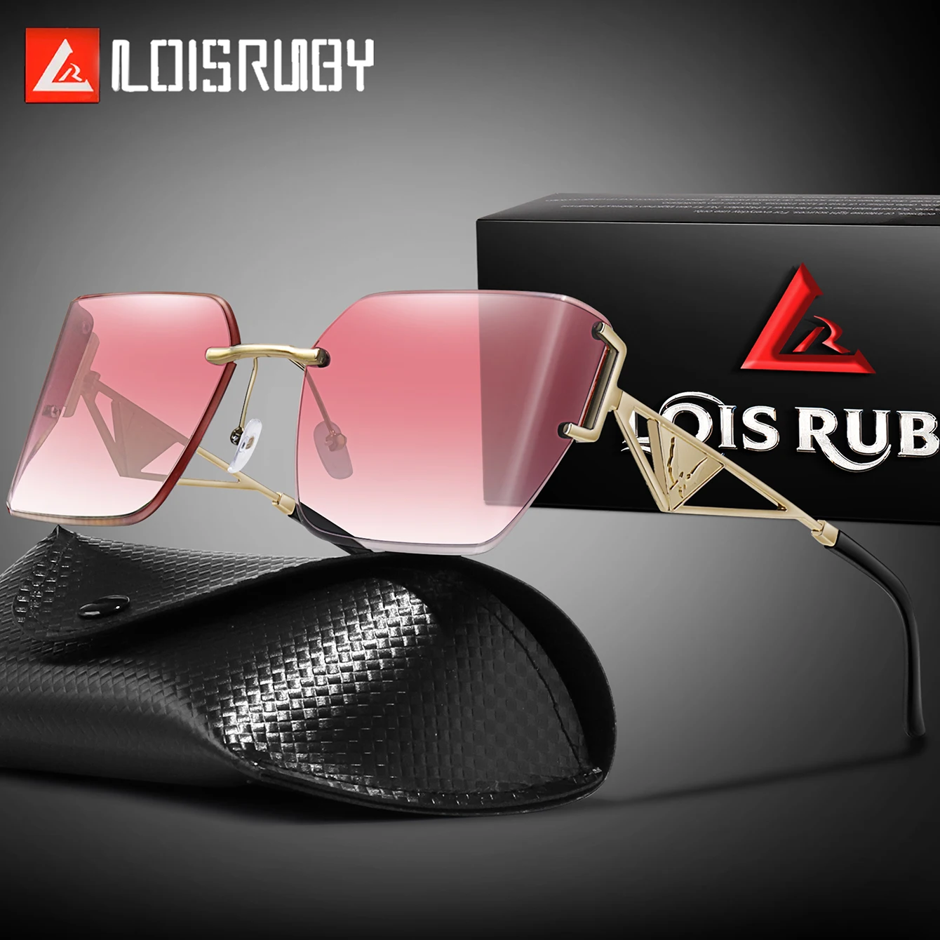 Luxury Metal Cycling Sunglasses Big Rimless Cut Square Curved Women Men Daily Outfit Design Triangle Famous Shades With case