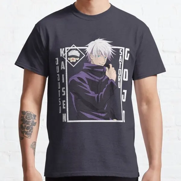 Men's Vintage Anime Graphic T-Shirt - Gojo Satoru Manga Design, 100% Cotton, Funny Short Sleeve Tee Gift