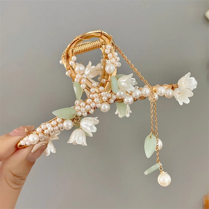 

Изысканные заколки для волос ручной работы с жемчугом, металлические золотые заколки для волос с цветами, магнитная заколка, металлическая заколка для укладки