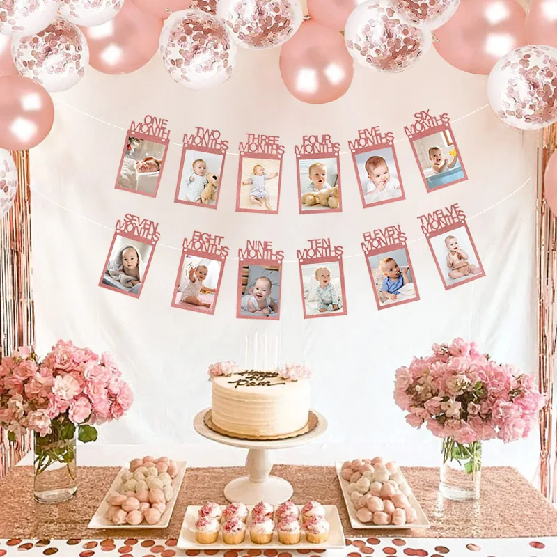 Foto-Banner für Neugeborene, Geburtstag, 12 Monate, Baby, ein Jahr, Geburtstag, Bild, Fotorahmen, Clip, Girlande, Hochzeitstag, Party-Dekoration – Detail 2