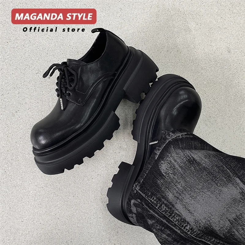 Original niche design, big toe lace up derby shoes, thick soled small leather shoes, men's height increasing 7cm leather shoes