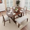 6-Piece Dining Table Set, Extendable Wood Table with 18-inch Removable Leaf, 4 Upholstered Chairs and Bench, Dining Table Set 2