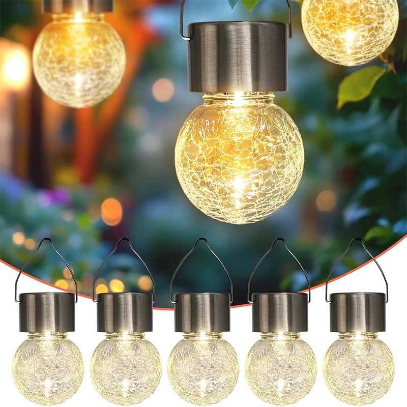 Solar Hanging Lights for Outdoors Cracked Glass, Waterproof for Outdoor, Garden, Christmas Decoration, Yard, Fence, Tree