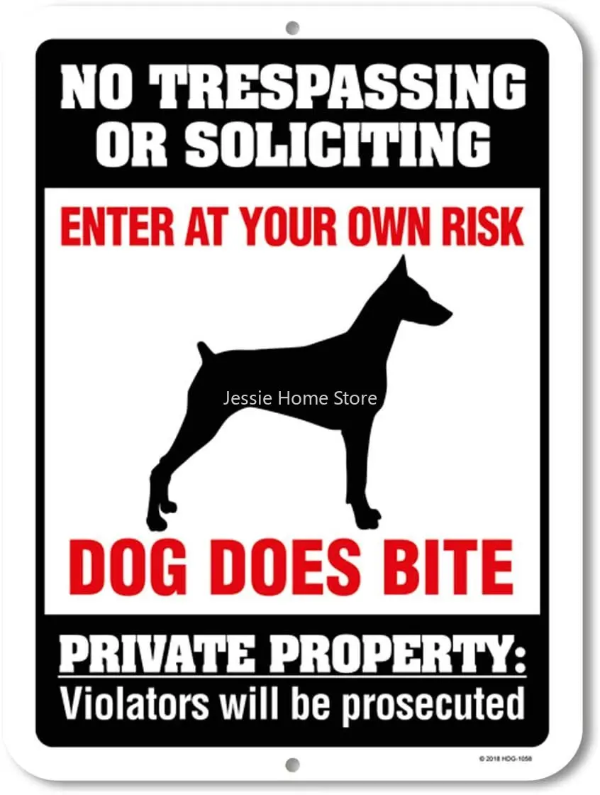 

No Trespassing or Soliciting Dog Does Bite - 9 x 12 inch Metal Aluminum Novelty Sign Decor, Beware of Dog Sign - Made in The USA