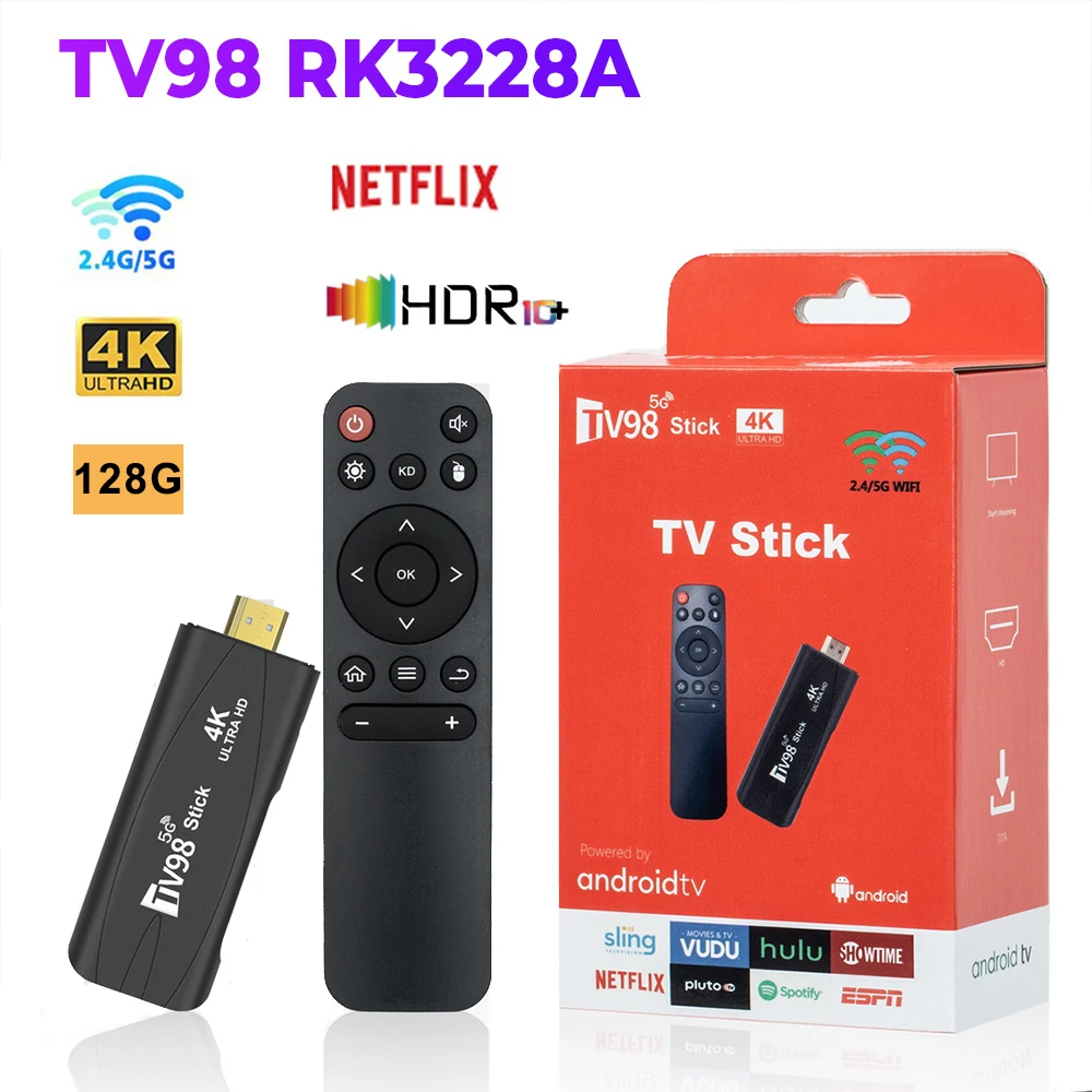 TV98 RK3228A TV Stick 4K Smart TV Android12.1 Box 2.4G 5G WiFi Dual Frequency TV Box Portable Media Player for Youtube NETFLIX