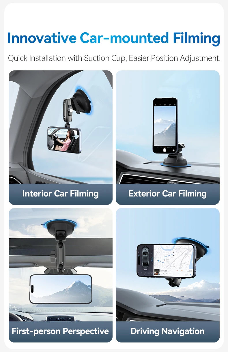 Magnetic Car Phone Holder Suction Cup 360° Adjustable Car Mount Stand For Mobile