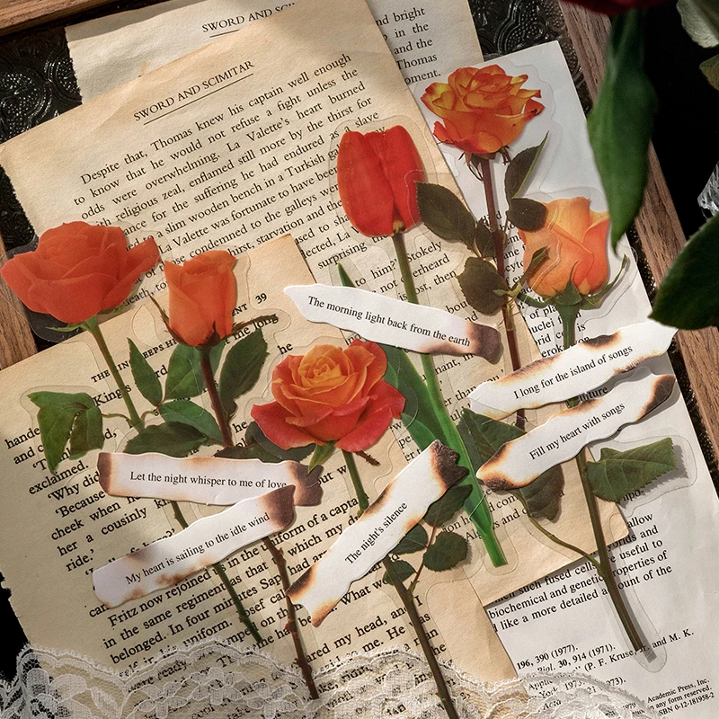 Rose and Poetry-Themed Sticker Set for Scrapbooking and DIY Crafting