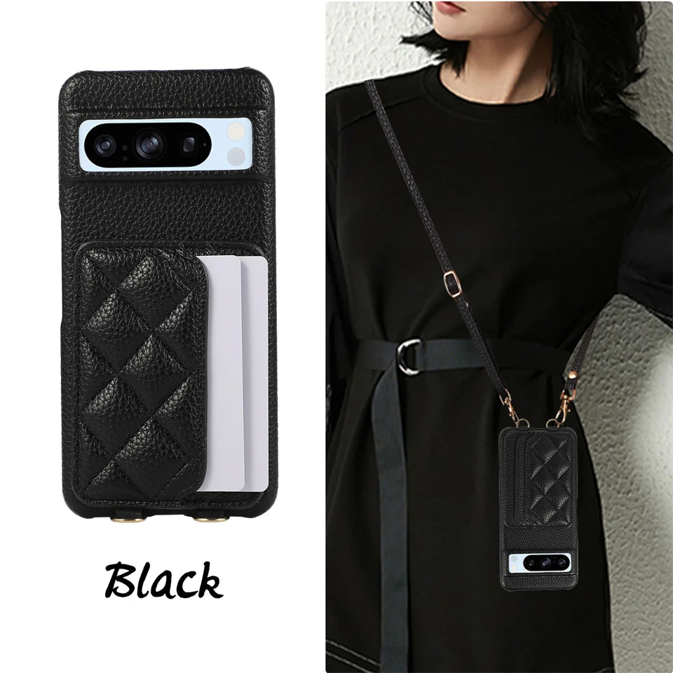 Crossbody Wallet Cards Solt Lichee Pattern Leather Case For Google Pixel 8A 7 Pro 7A Lanyard Bag Cover Fundas