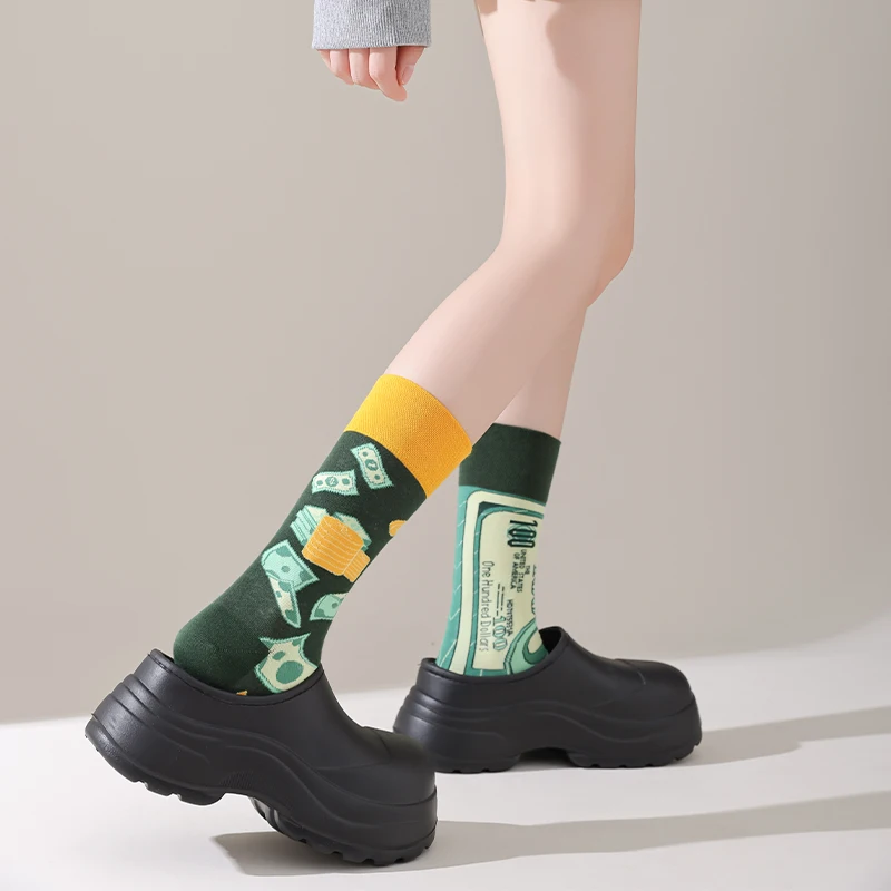 Women's Funny Animal Crew Socks， Colorful Socks ，Cats, Money, Zebras,Wine,Playing cards Pattern，Premium Cotton