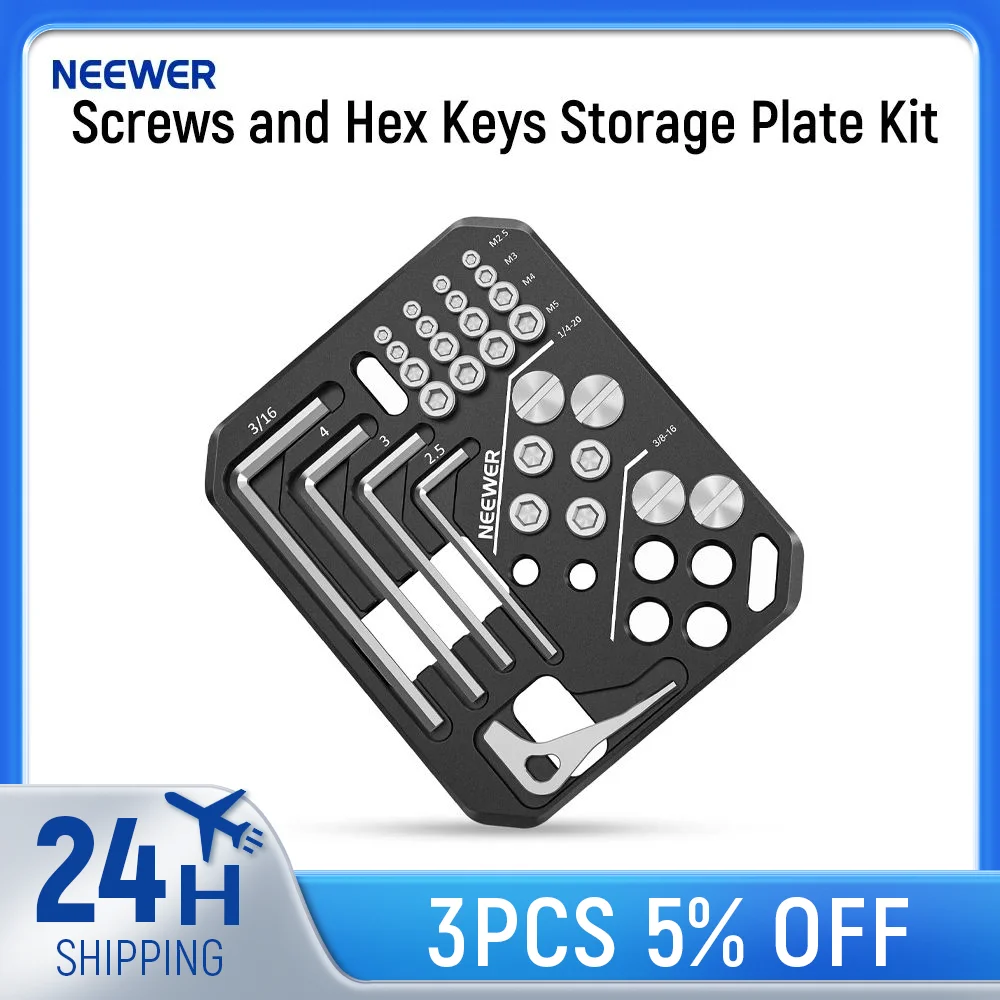 thumbnail image 2 of NEEWER Screw Storage Plate With Hex Keys - 24 Screws & 5 Tools For Camera Rig Accessories 2 of 13