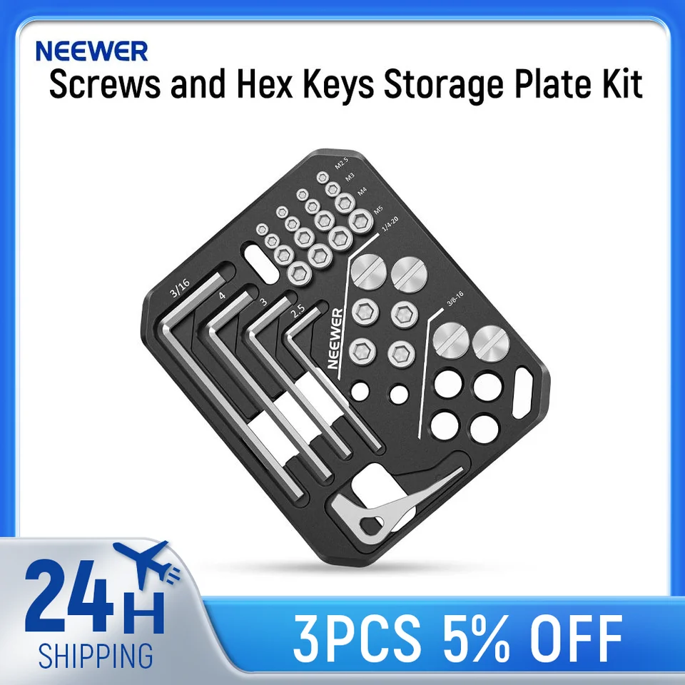 thumbnail image 2 of NEEWER Screw Storage Plate With Hex Keys - 24 Screws & 5 Tools For Camera Rig Accessories 2 of 13