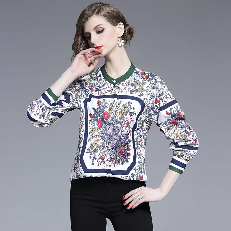 

Женская винтажная рубашка с цветочным принтом, Элегантная блузка в китайском стиле, 2024