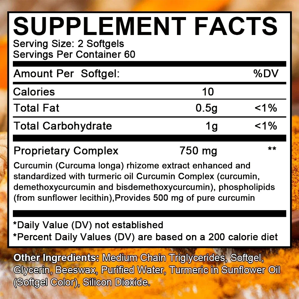 Organic Turmeric Curcumin-750 Mg Curcumin Complex for Cardiovascular Bone Muscle Brain Health 120 Capsules turmeric ginger supplement