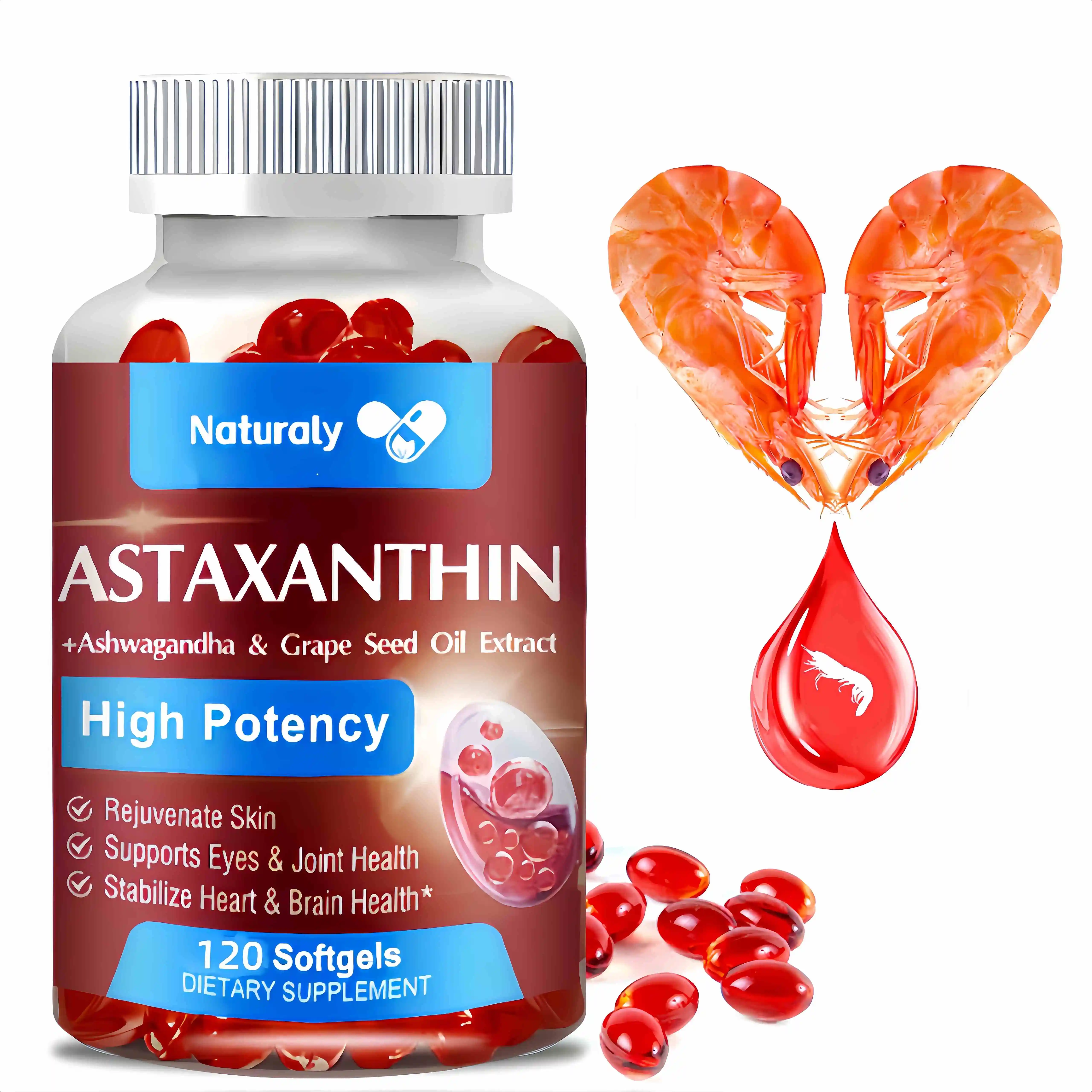 Astaxanthin Supplement Grapeseed Oil Ashwagandha Extract Organic Coconut Oil MCT Oil Joint Health Immunity