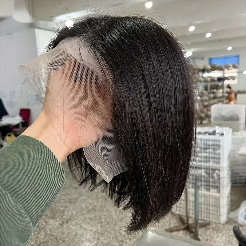 

New short bob black wig female center parted fluffy lace natural short straight hair shoulder length hair wig headgear