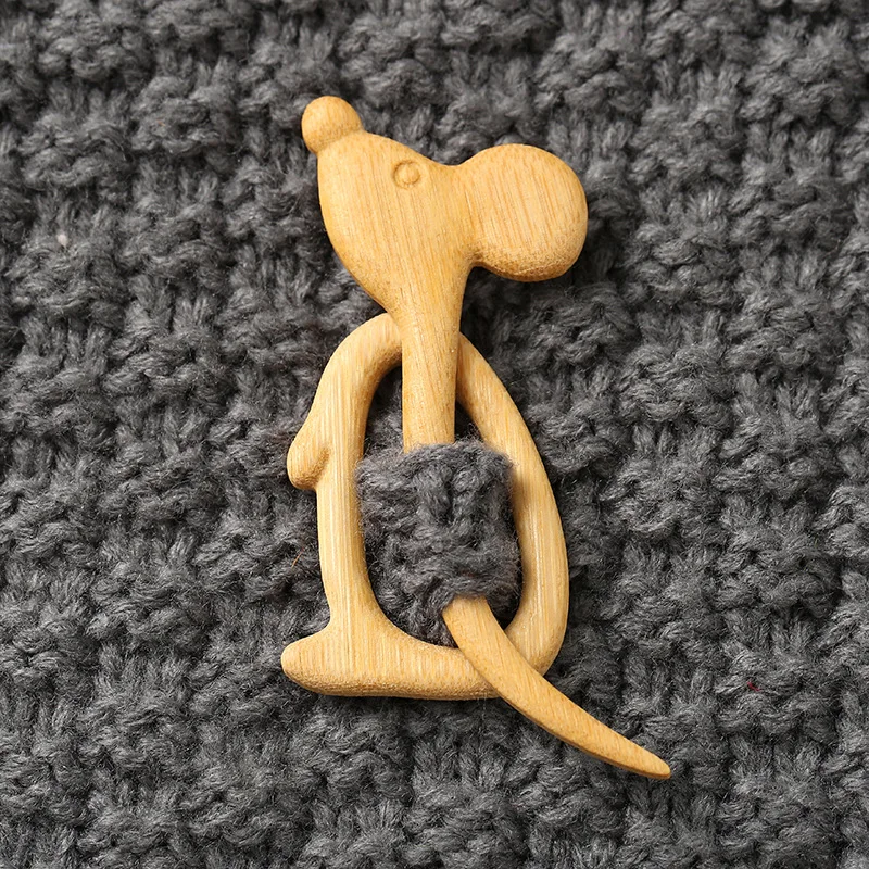 Wooden Animal Pattern Brooch Pin Desk Accessory