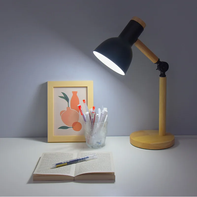 Eyes Protection Table Lamp E27 Nordic Wood Desk Lamps Height Adjustable Modern Bedside Lamp for Read Study Night Light with Plug 4