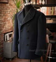 Men's Black Woolen Blazer Double Breasted Jacket Slim Fit Male Casual Business Wool Men's Jacket For Autumn and Winter 1