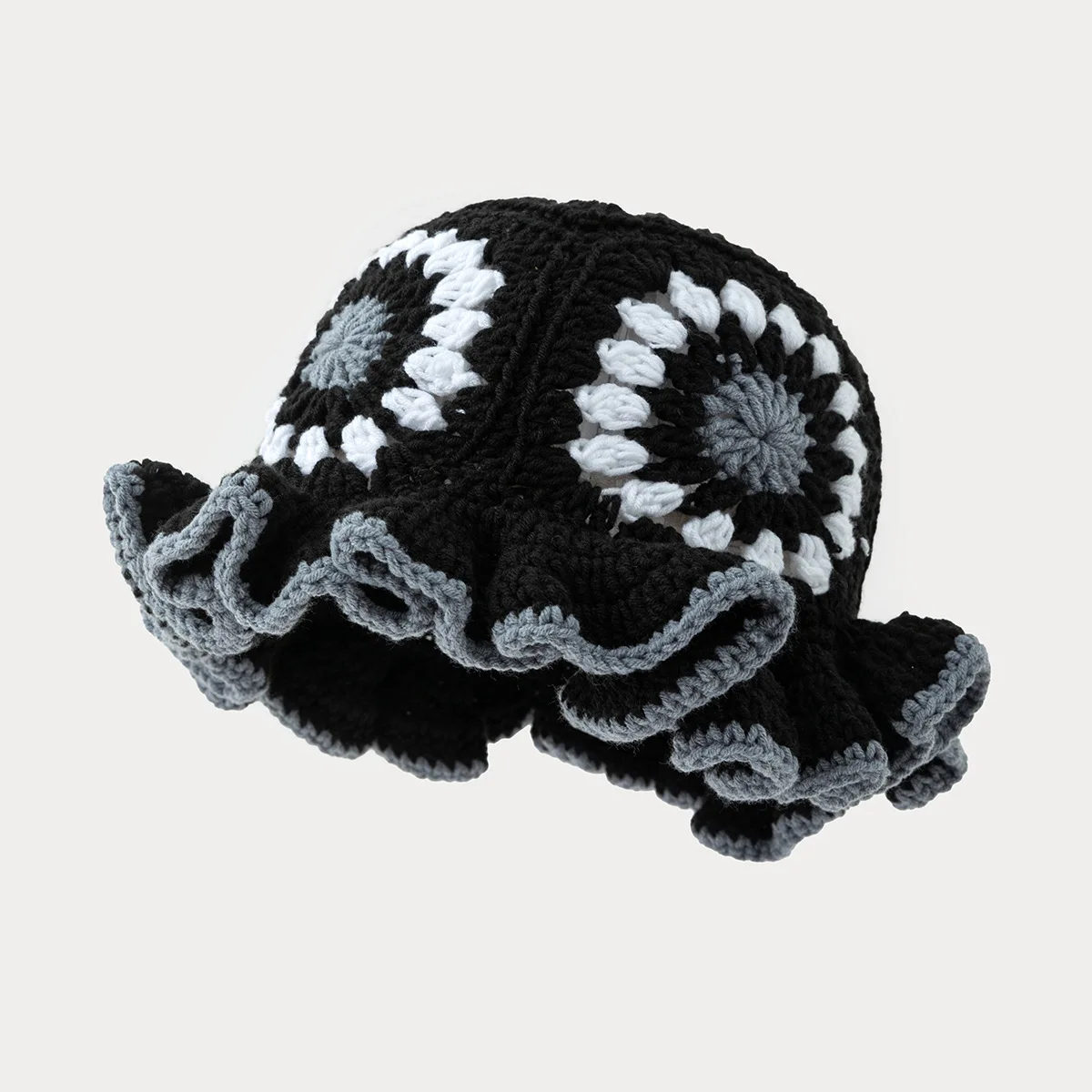 Men's and women's colorful hand crocheted knitted hats with wavy edges and floral patterns,woolen hats suitable for keeping warm - 5
